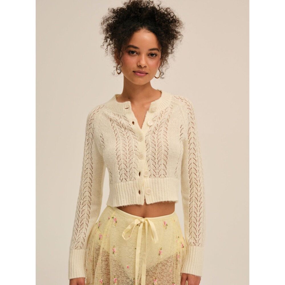 For Love & Lemons Cozy Cropped Cable-Knit Cardigan | Small | NWT